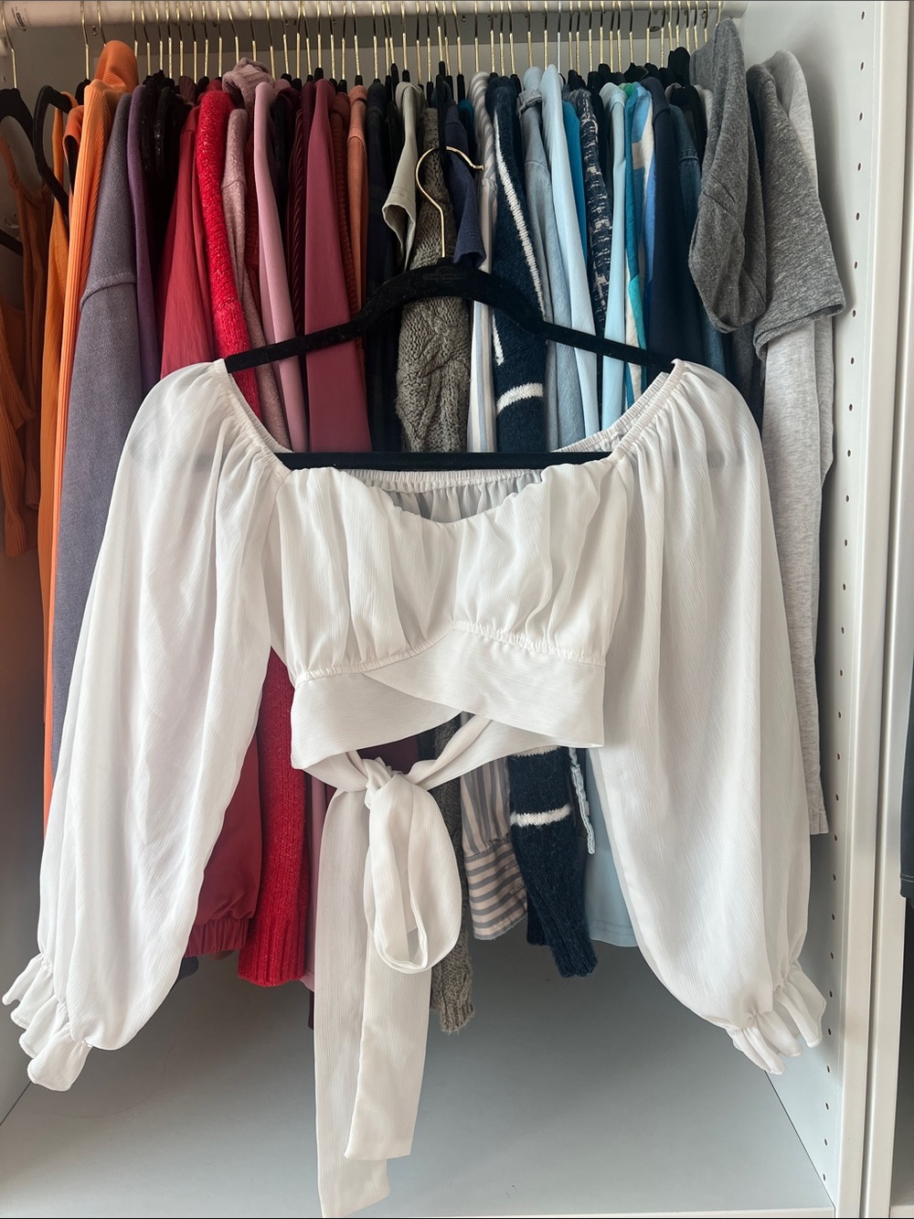 Free People White Off-Shoulder Tie-Front Peasant Blouse